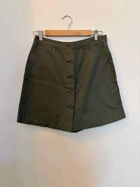 100 % Cotton Button-Front Olive Green A-Line Skort